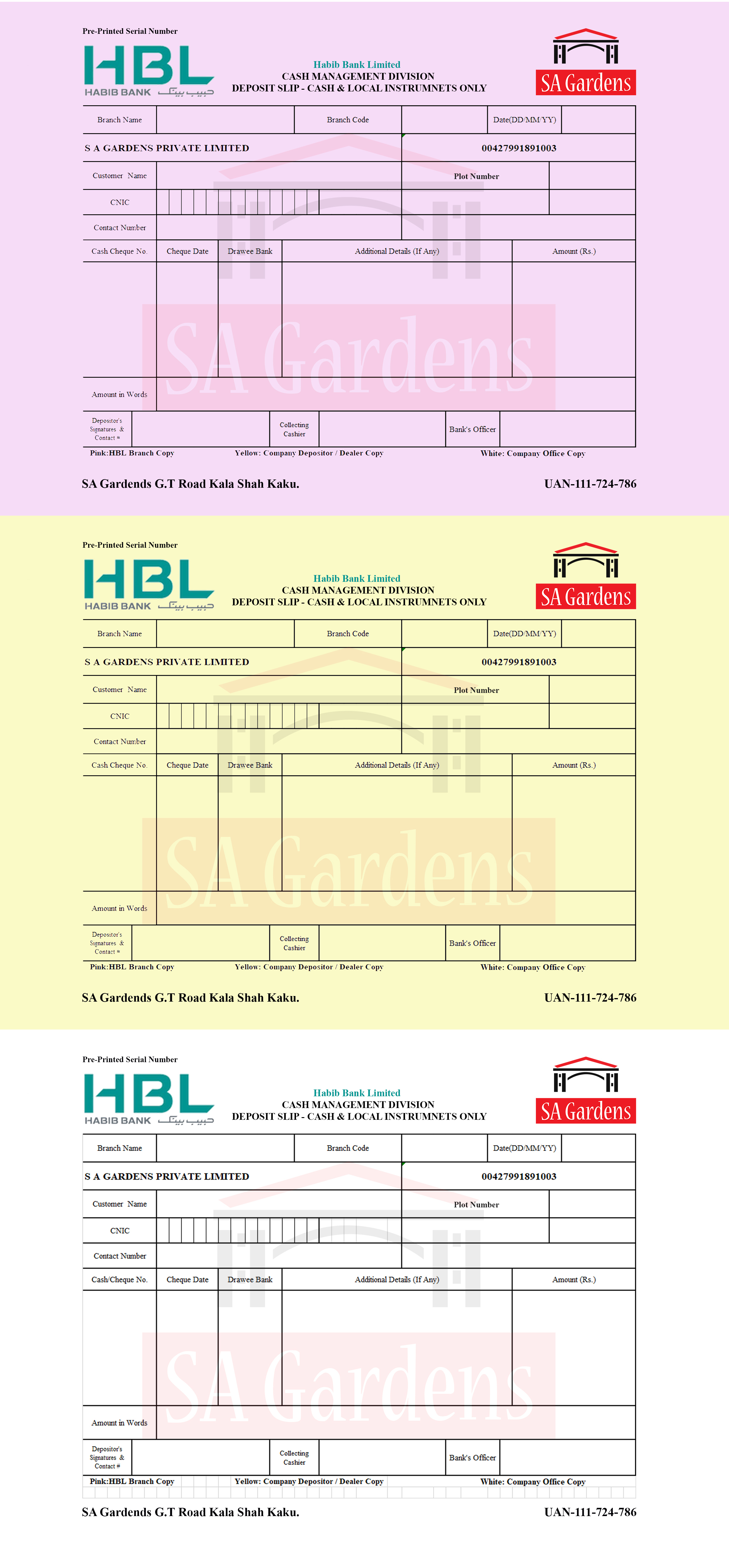 HBL Challan Form